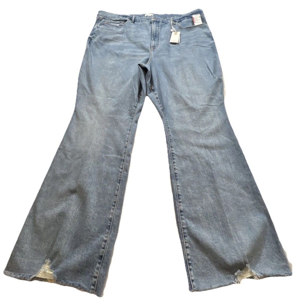 Good American Jeans Womens Size 30 Light Wash Good Curved Boot Ripped Raw Hem